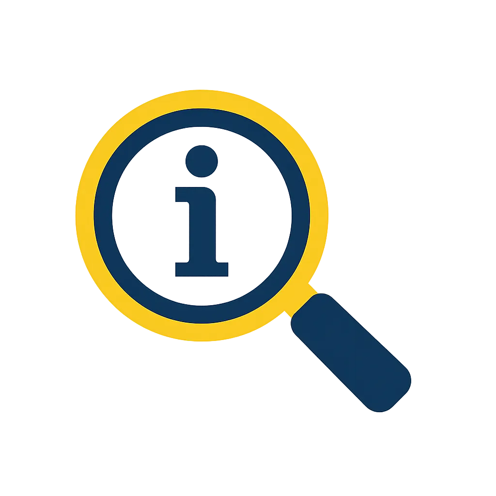 Info-Icon mit Lupe und i – Hinweis auf wichtige Verbraucherinformationen zu Schlüsseldiensten